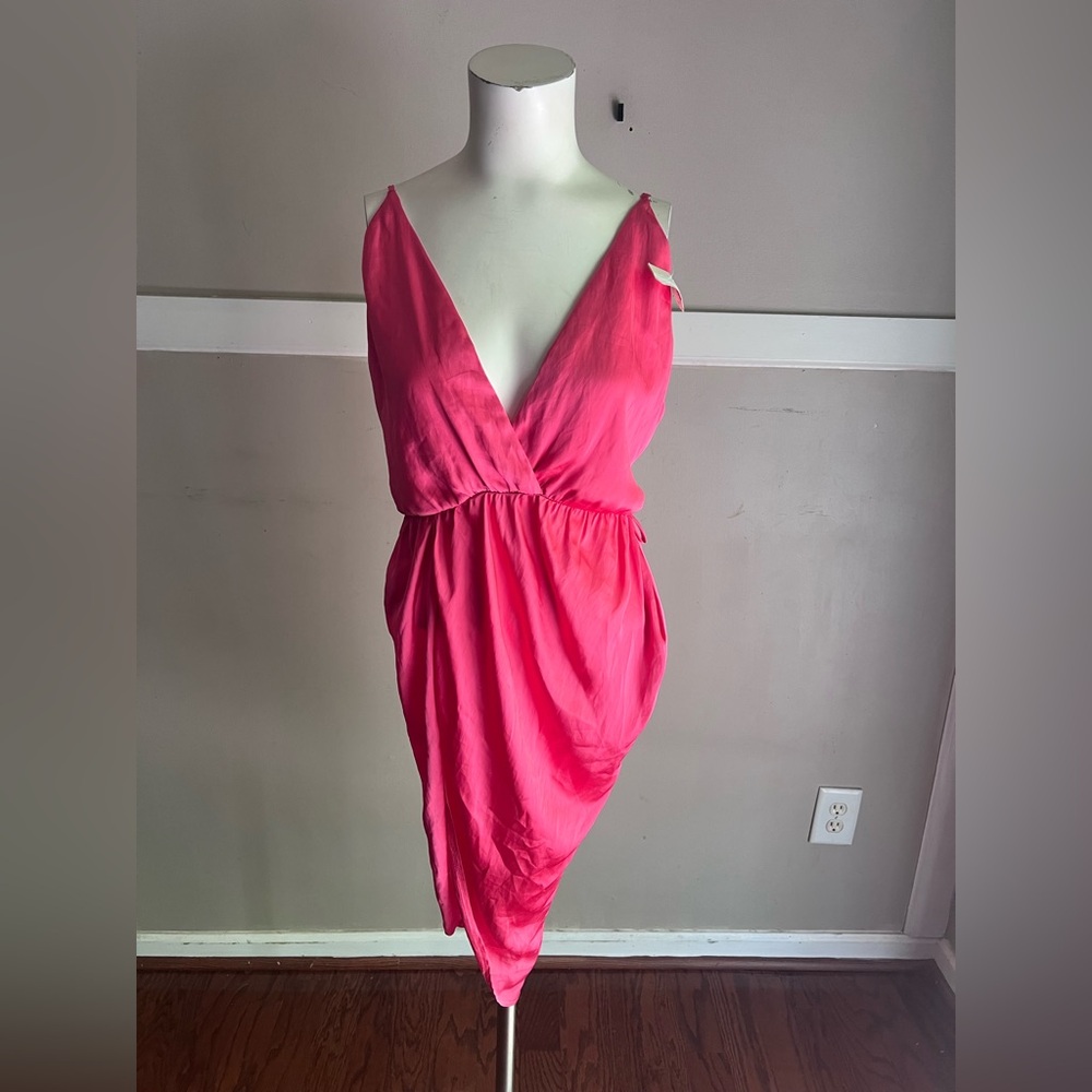 Sleeveless V-Neck Hot Pink Mini Dress